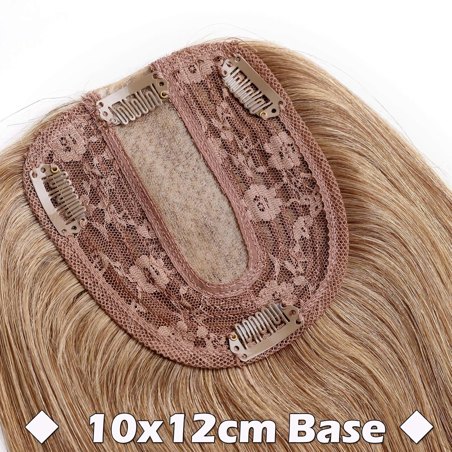 Silk-co 14inch Hair Topper for Thinning Hair Women Clip in Real Remy Human Hair Extensions Top Piece Base Size 10 * 12cm Silk+Lace Base (#27 Dark Blonde) - Image 5