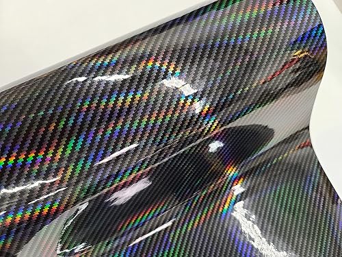 Rollo de película adhesiva holográfica de fibra de carbono brillante CF para automóvil (3 x 5 pies, amarillo dorado)