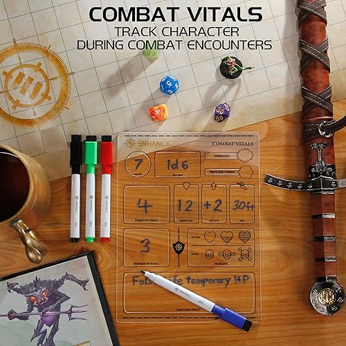 Miniatura 7 de ENHANCE Juego de hojas de personajes de acrílico de mesa, hojas de personajes reutilizables de 5e Calabozos y Dragones (combate, hechizo, equipo)