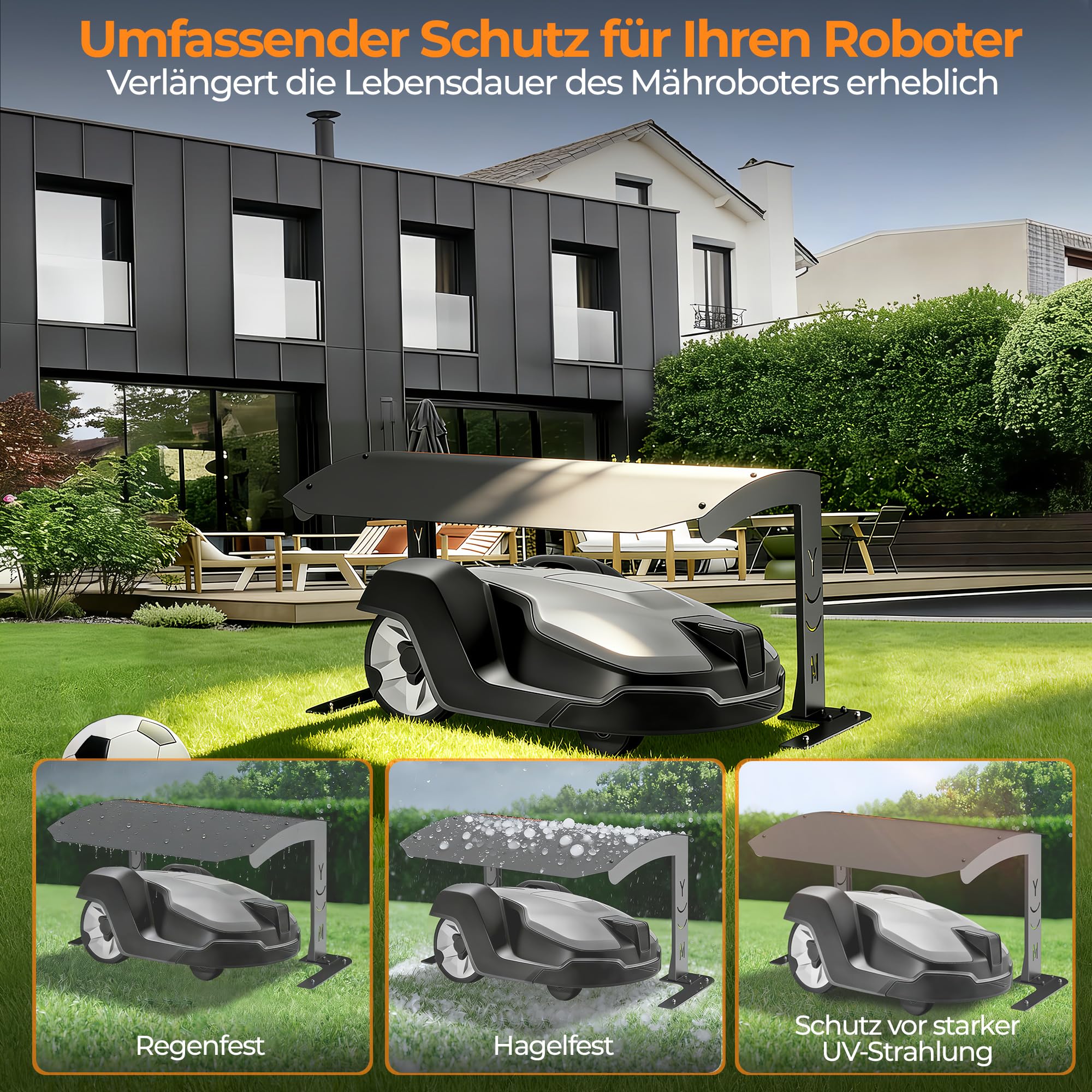 GLIESE Garage pour robot tondeuse - 70 x 55 x 41 cm - Toit en acier massif S235JR avec revêtement KTL - Protection contre la grêle et la rouille - Abri universel et abri pour robot tondeuse à gazon