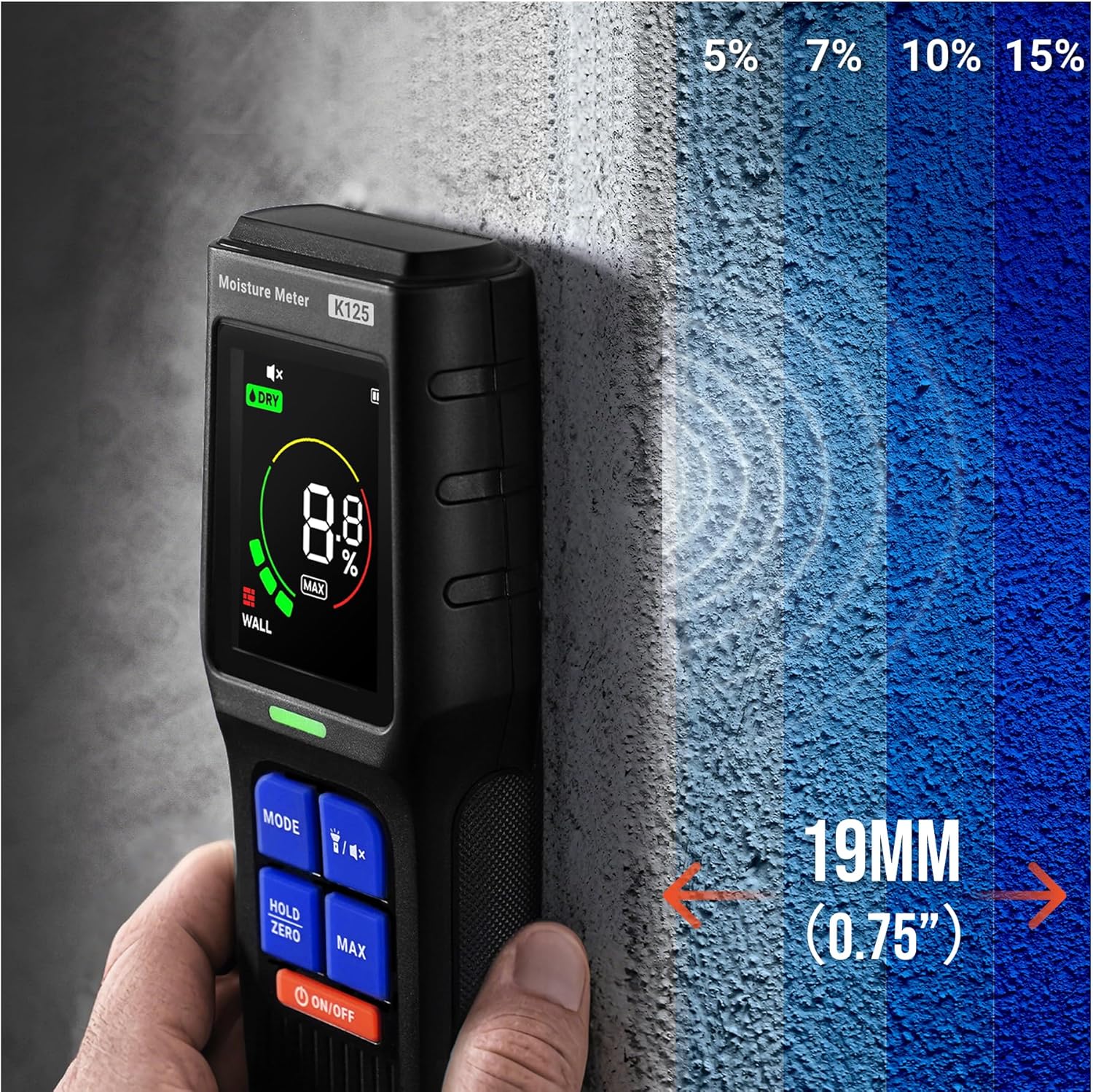 Pinless Moisture Meter for Non-Destructive Moisture Detection in Drywall, Wood, and Masonry, Detects up to 3/4-Inch Below Surface