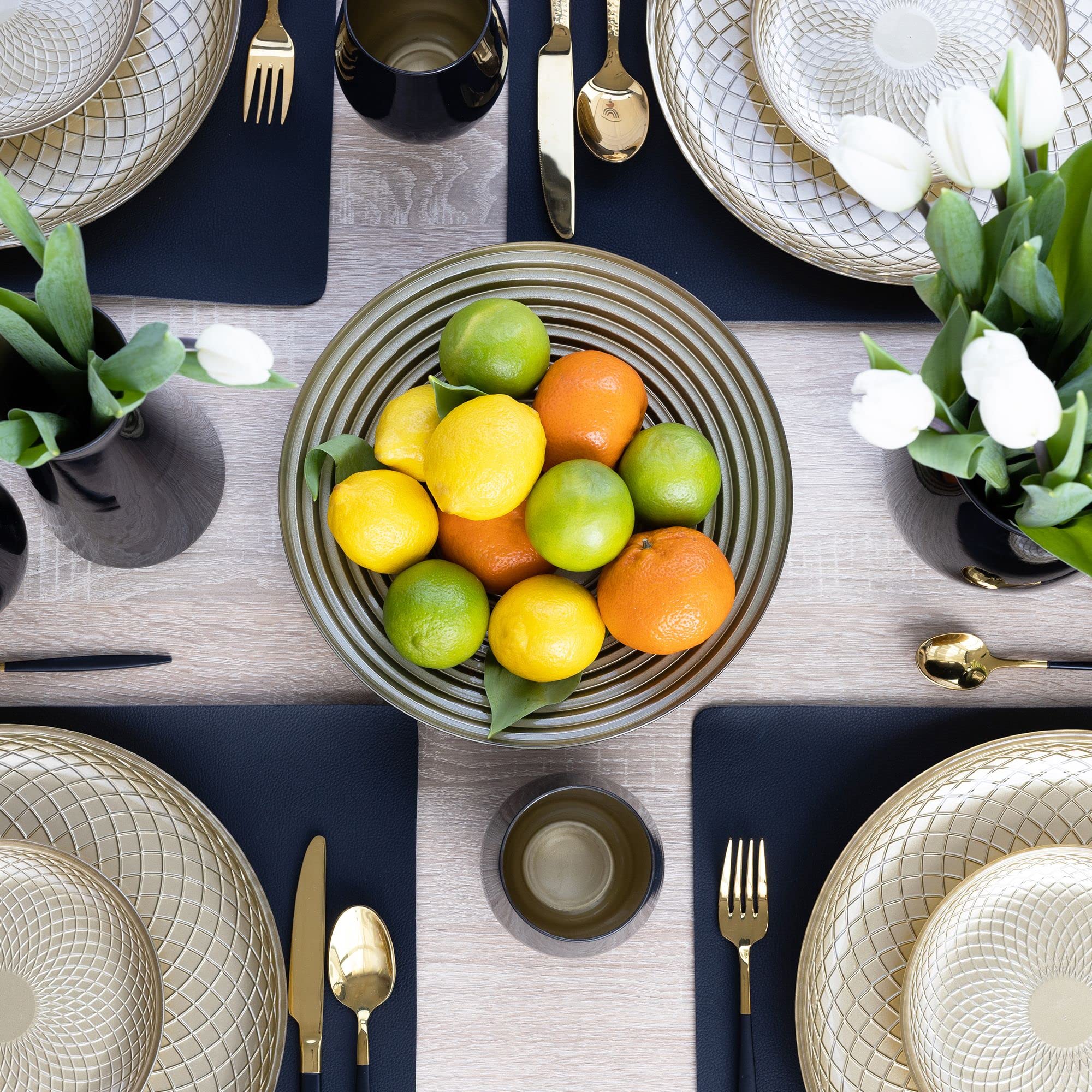 TREND FOR HOME Ciotola Decorativa ⌀ 27 cm Fruttiera in Vetro Centrotavola Vassoio di Caramelle Piatto di Frutta Decorazioni Casa Vaso Decorativo da Interno Portafrutta, Alexis, Nero/Oro