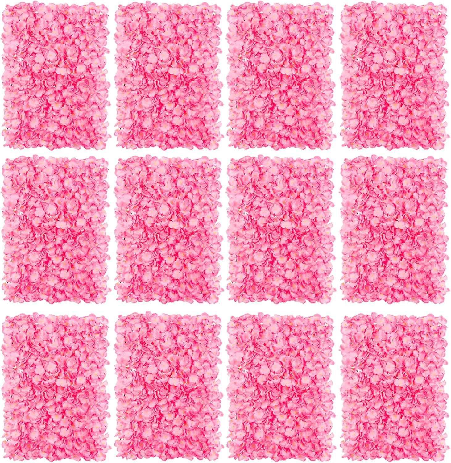 BLOSMON Flower Wall Panel Backdrop - 12 Pcs 24 x 16 Inch Pink Artificial Hydrangea Floral Backdrop for Wedding Party Baby Bridal Shower Decor, Hanging Fake Silk Flower Backdrop Decoration Pink 12