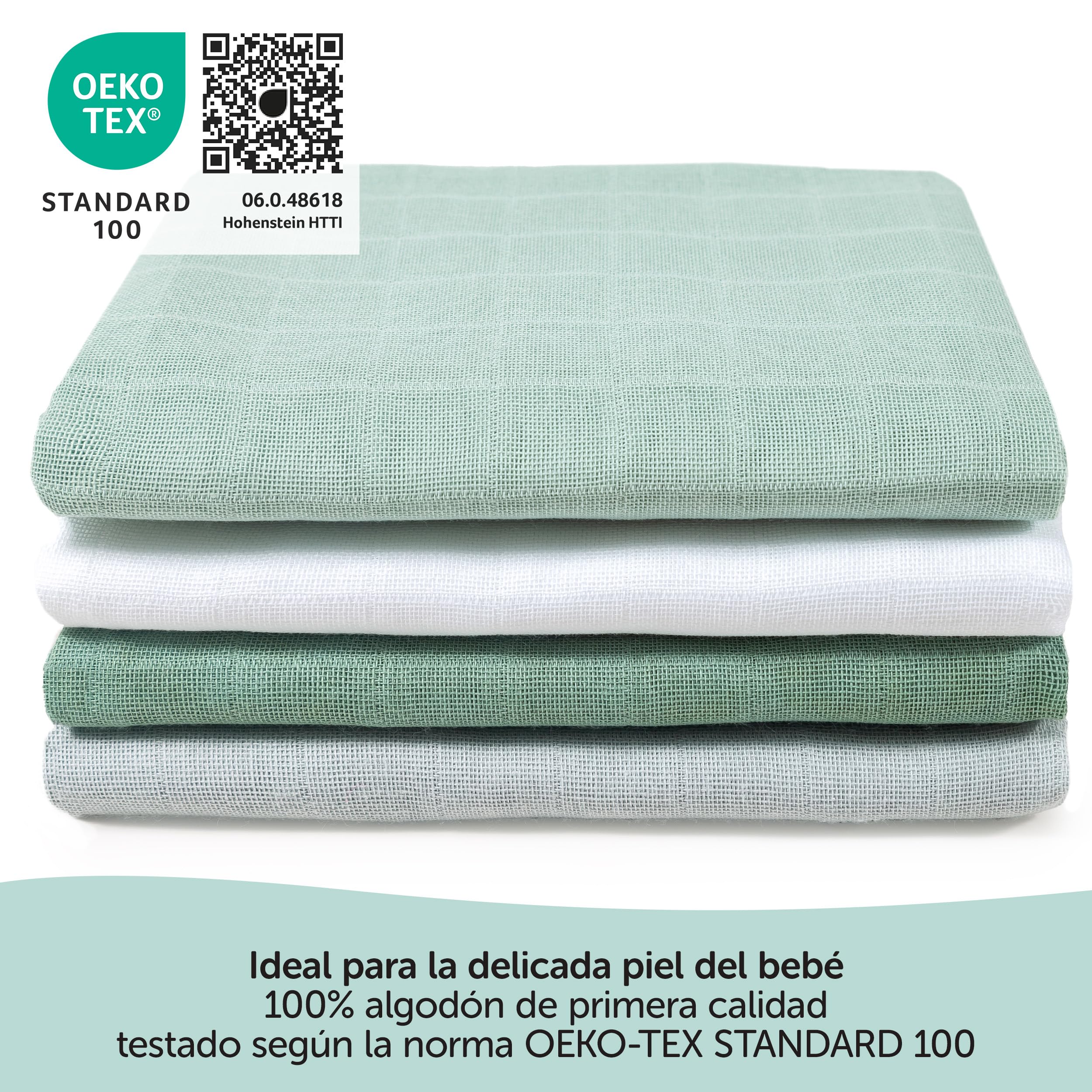 MAKIAN Pack de 4 Muselinas Bebé Algodón, Paños de Muselina Doble Capa 100% Algodón, Gasas 70x70 cm - Menta/Blanco/Gris