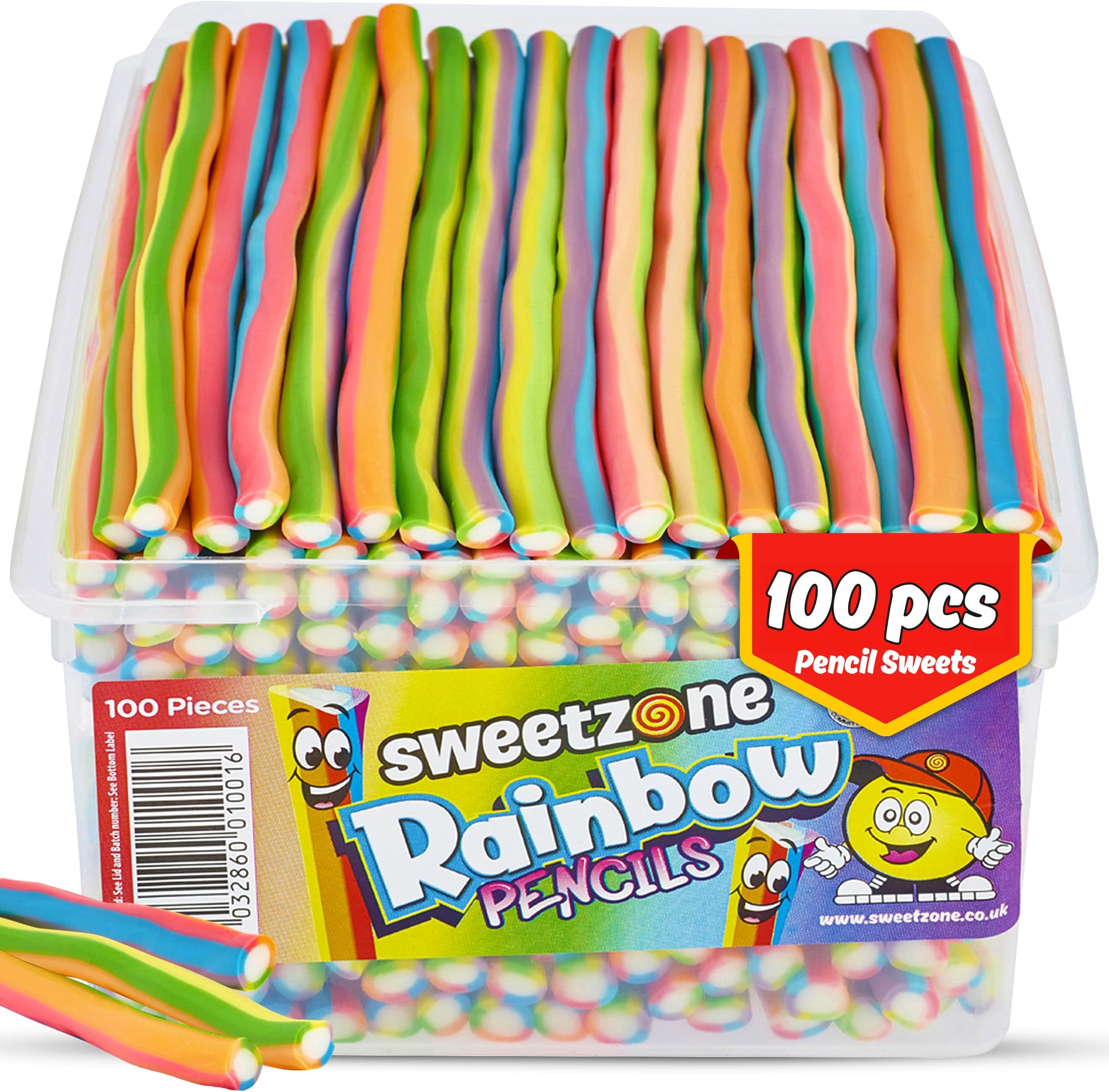 Sweetzone Rainbow Pencils, Retro Sweets Tub, Candy Sticks, 100 pcs, Halal Sweet, Sweets Bulk, Gummy American Candies, UK British Candy Enthusiasts