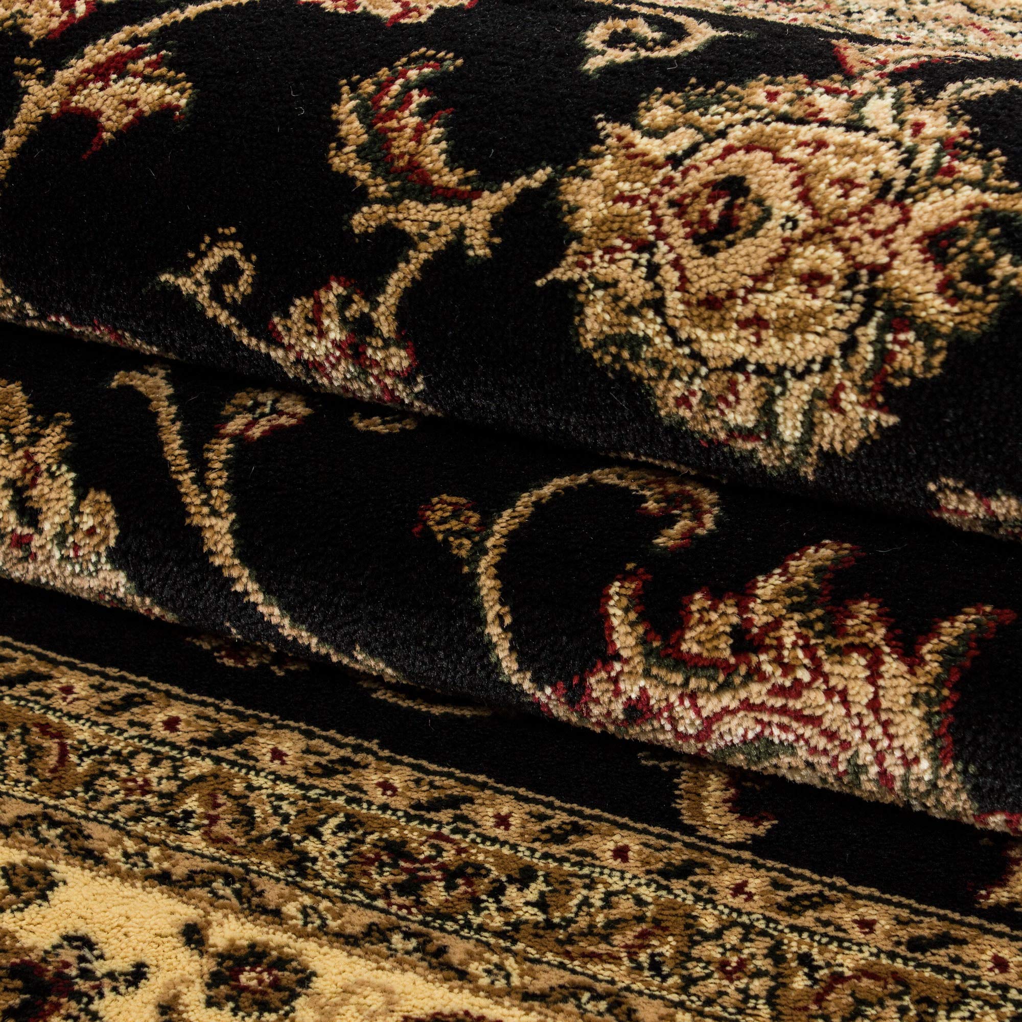 HomebyHome Orient Teppich 120x170 cm Schwarz, Kurzflor im Vintage Look, Pflegeleichtes Wohnaccessoire mit klassischem Muster für Schlaf- oder Wohnzimmer