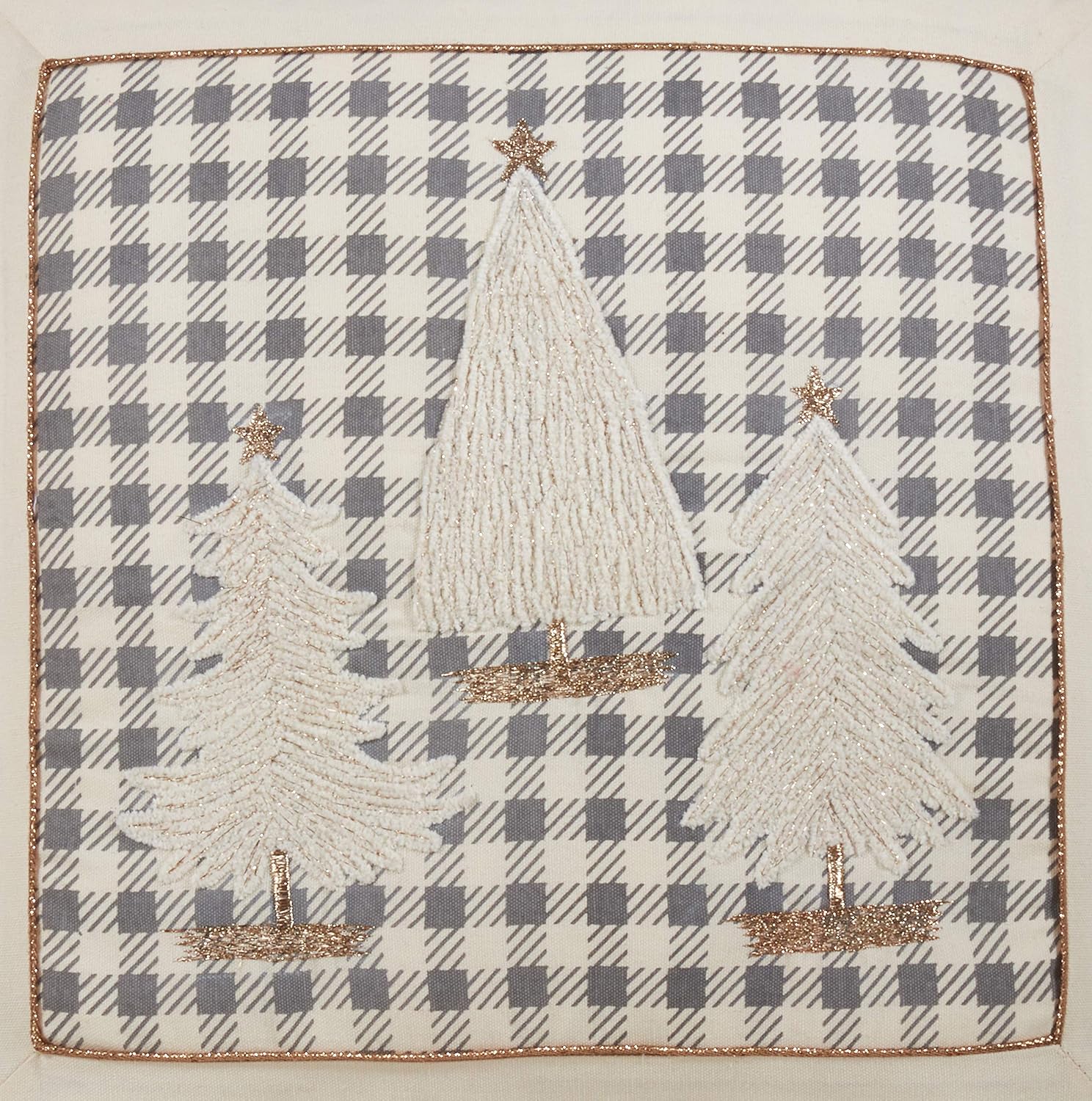 SARO LIFESTYLE Tamora Collection Plaid Christmas Trees Pillow Cover Only, 18"x18", Grey