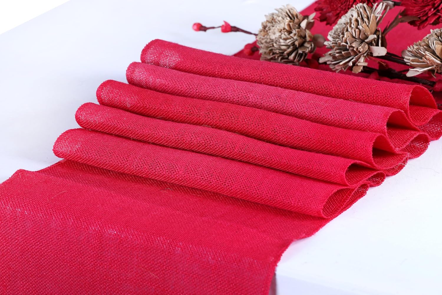 MDS 10 PCS 100% Natural Burlap Table Runners 12 x 72 Inch Rustic Farmhouse Country Vintage Boho Jute Runner for Wedding Home BBQ's Coffee Tea Party Dinning Table Decorations - Magenta