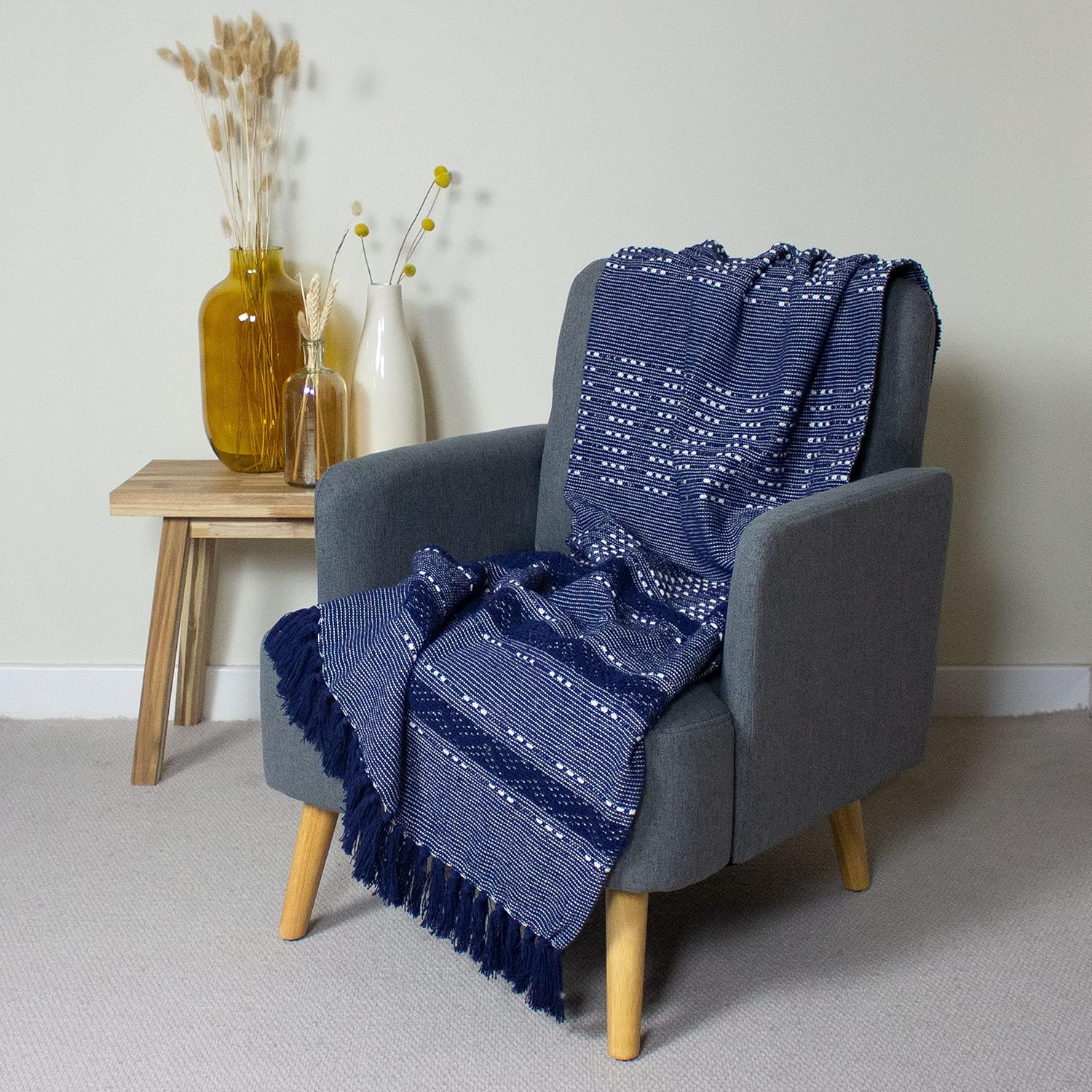 furn. Sundown Throw, 100Percent_Cotton, Navy, 130 x 180cm - Image 4