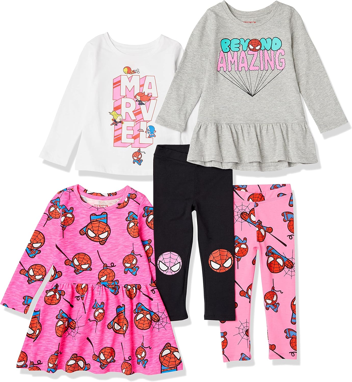 Amazon Essentials Disney | Marvel | Star Wars | Frozen | Princess Girls and Toddlers’ Mix-and-Match Outfit Sets, Multipacks