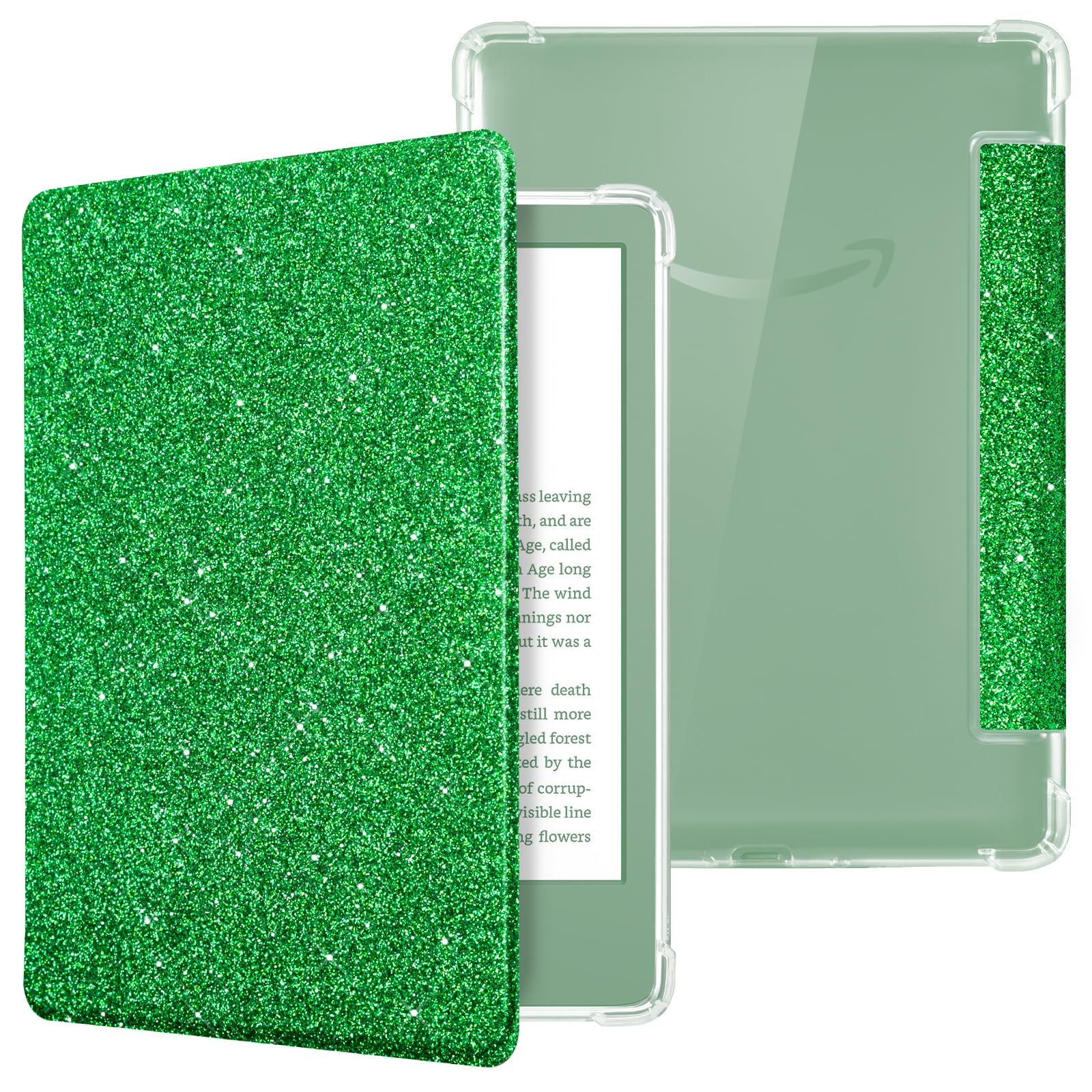 CoBak Case for 6" Kindle 11th Gen (2024 and 2022 Release) - Ultra Slim Transparent Clear TPU Back Shell Protective Cover with Auto Wake/Sleep for Kindle 11th Generation 2024 Release, Glitter DGreen