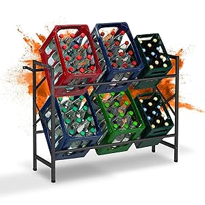 Relaxdays Estantería para Cajas de Bebida, 80x104x32 cm, 300 kg, Estante para Almacenar 6 Cajones Cerveza, Acero, Negro, 10% Plástico