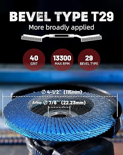 Miniatura 15 de EZARC Discos de aleta de grano 40, disco de lijado de alta densidad de 4.5 x 7/8 pulgadas tipo 29 para lijar, eliminación de óxido, acabado