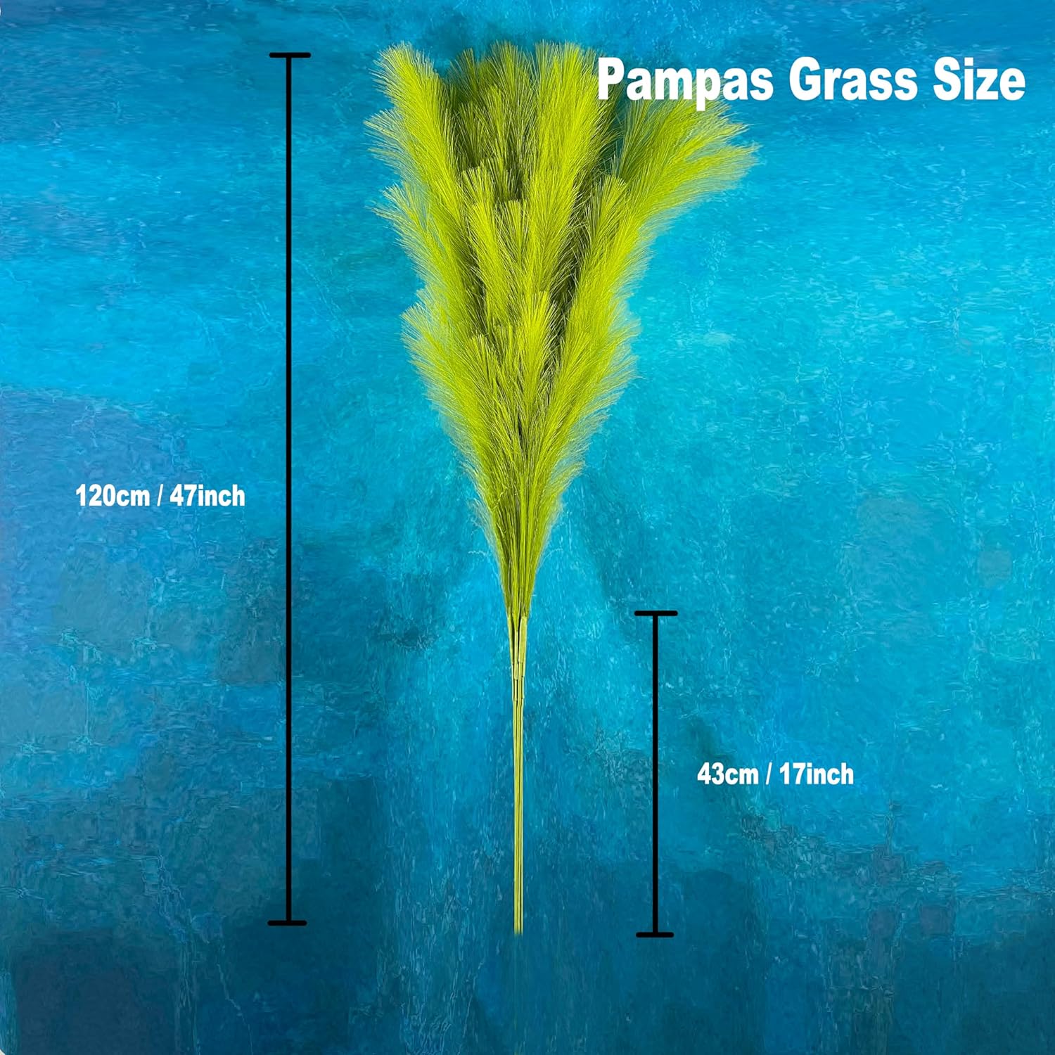 6 Pcs Artificial Pampas Grass Large, 47"/121cm Fake Faux Artificial Pampas Grass Decor Tall Stems Fluffy Pompous Pompass Branch Floor Vase Filler for Home Decor Boho Decor Wedding Grass Green