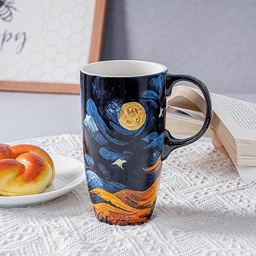 Miniatura 14 de Topadorn Taza de cerámica de porcelana Latte Tea Cup Taza de café con caja de regalo, 17oz.Taza de viaje con tapa, estilo café