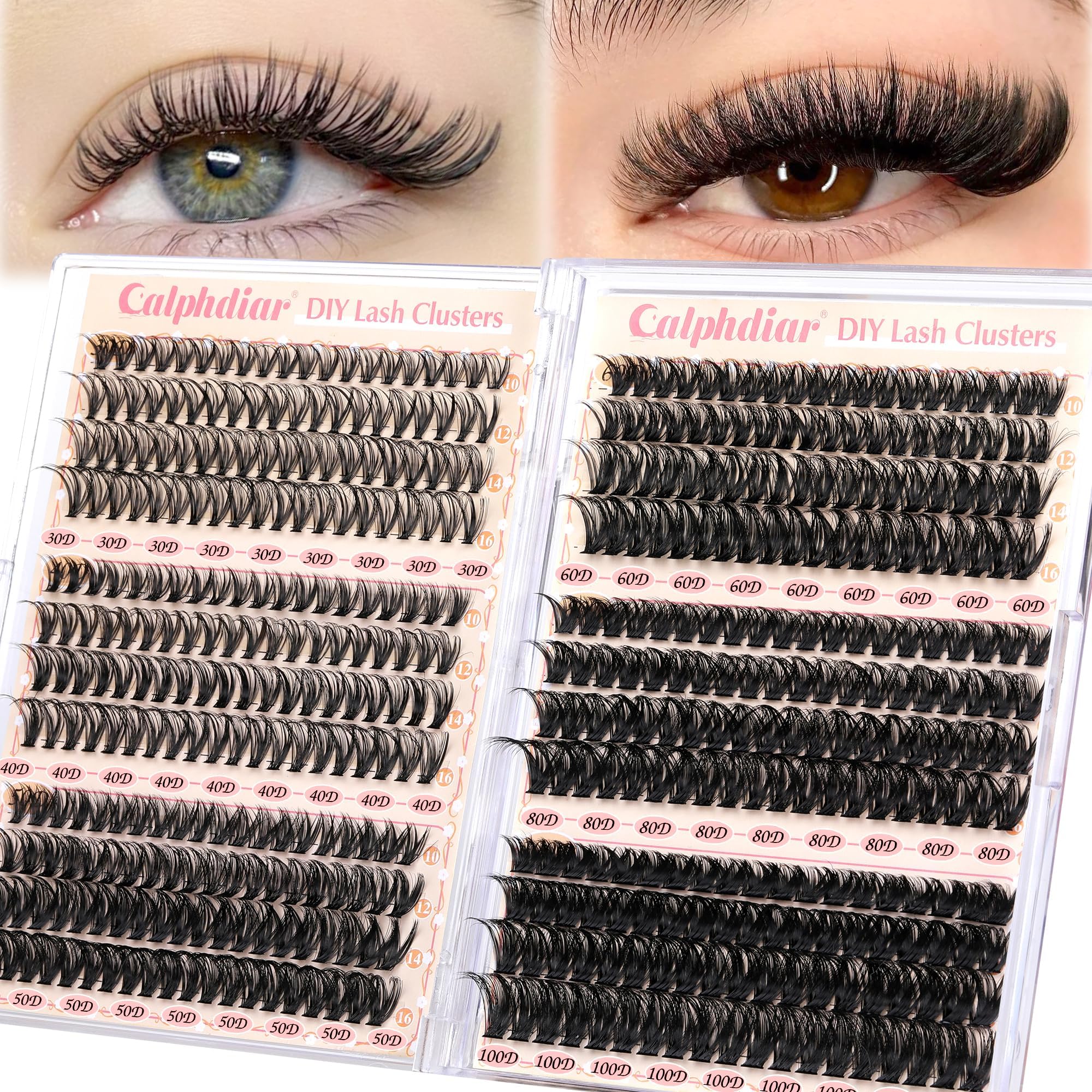Calphdiar Wispy Cluster Lashes D Curl Individual Eyelashes Natural Lash Clusters Fluffy Lashes Individual Cluster 476pcs Eye Lashes DIY Lash Extensions for Beginners(30+40+50+60+80+100D)