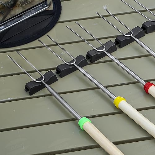 Miniatura 5 de Gibot Paquete de accesorios para estufa, palitos para asar malvaviscos para hoguera, 5 varillas extensibles de acero inoxidable + apoyos para palos,