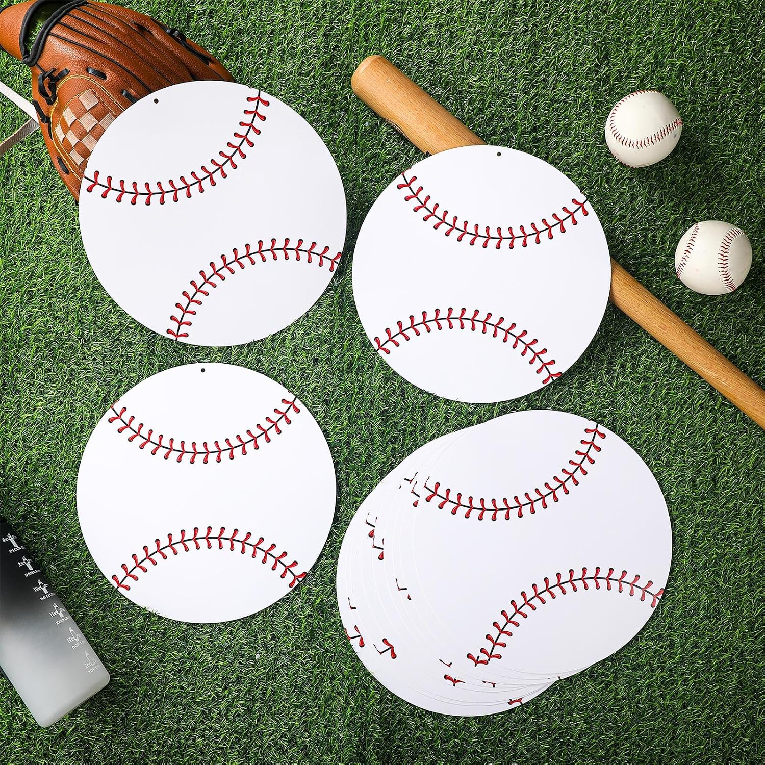 AmazingSpark 12 Pcs Baseball Cutouts 10" with Rope Baseball Party Decorations Hanging Banners Paper Ball Cutouts for Sports Theme DIY Birthday Party Photo Prop Favors