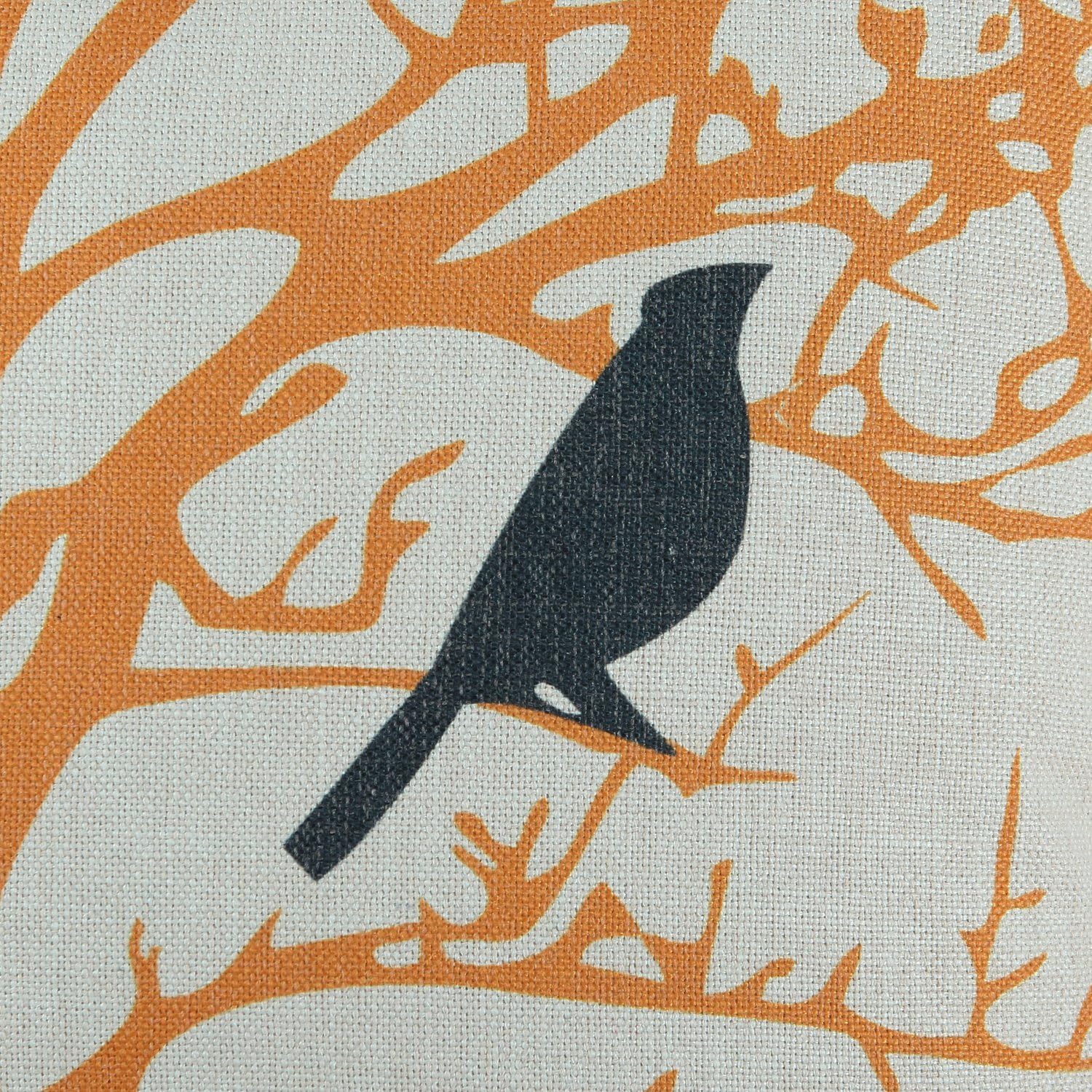 CaliTime Canvas Throw Pillow Cover Case for Couch Sofa Home Decoration Cute Bird Tree Branches Silhouette 18 X 18 Inches Bright Orange Black