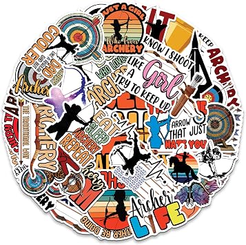 Archery Stickers 50 Pieces Vinyl Waterproof Decal for Laptop Water Bottle Phone Car Window Bike Motorcycle Stakeboard Scrapbook Archer Sticker Gifts for Kid Teen Adult