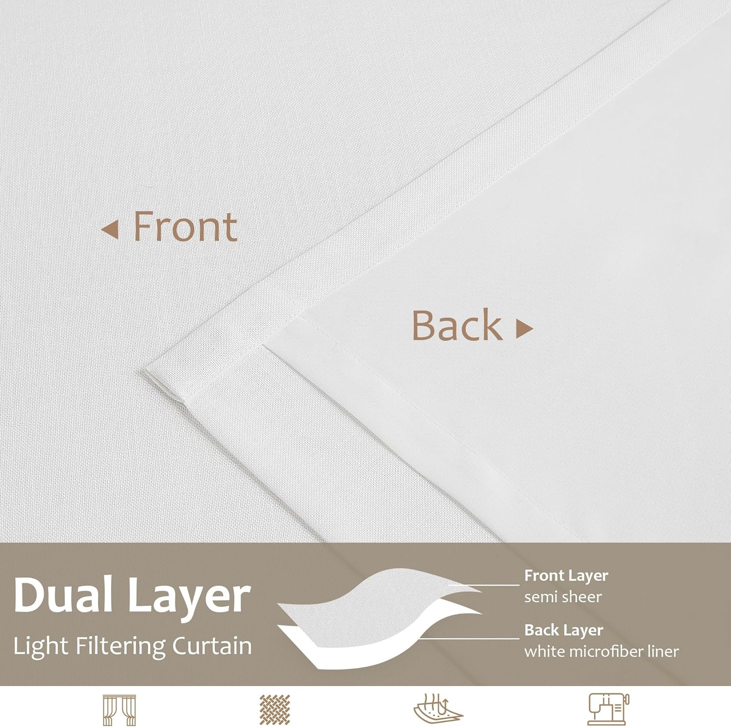 Central Park White Pinch Pleat Light Filtering Curtain 95 Inches Long Linen Blended Window Treatment Privacy Drape with Microfiber Liner for Living Room Bedroom with Back Tabs Hooks, 40" Wx95 Lx2