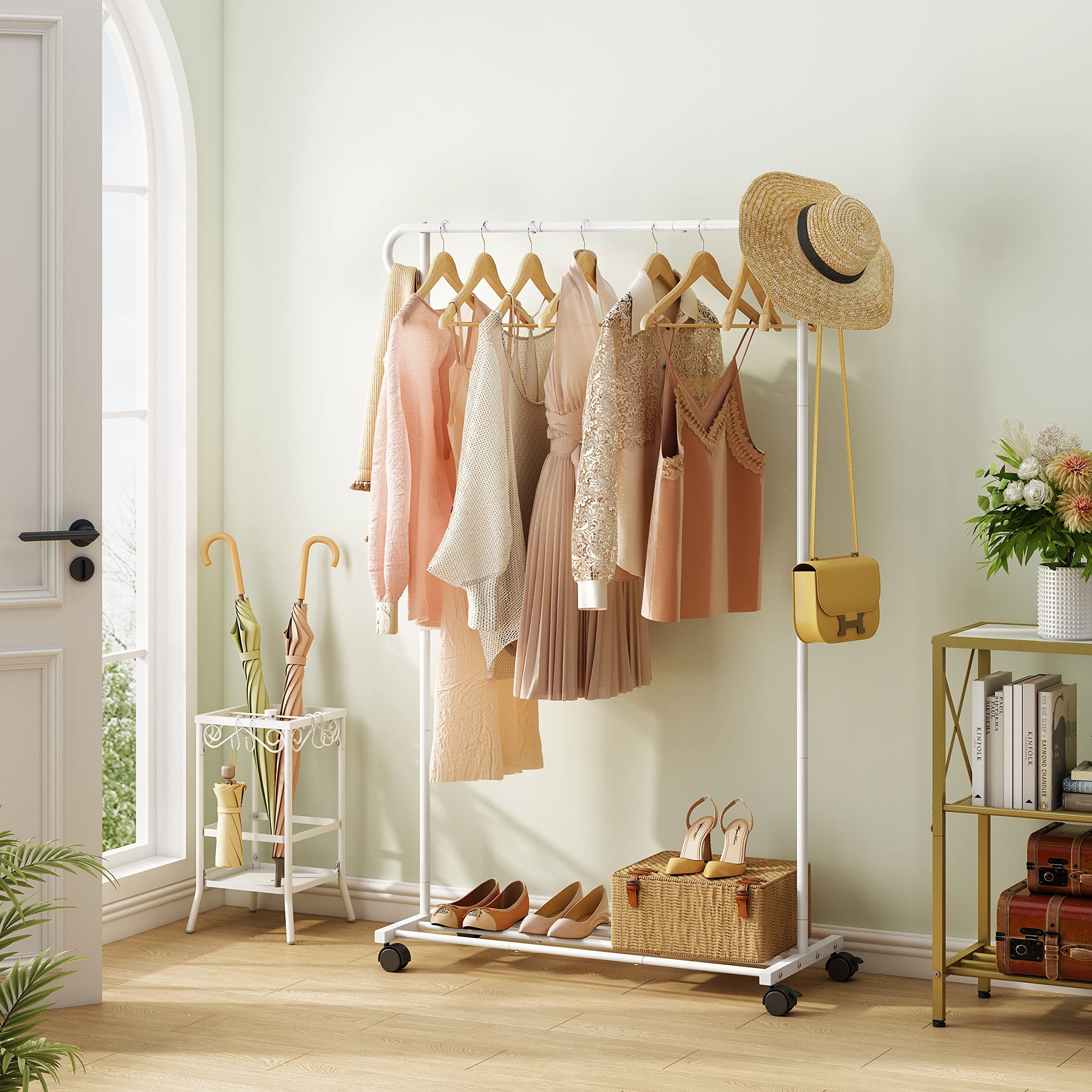 Snapklik.com : Hoctieon Clothes Rack, 2-IN-1 Metal Clothing Rack