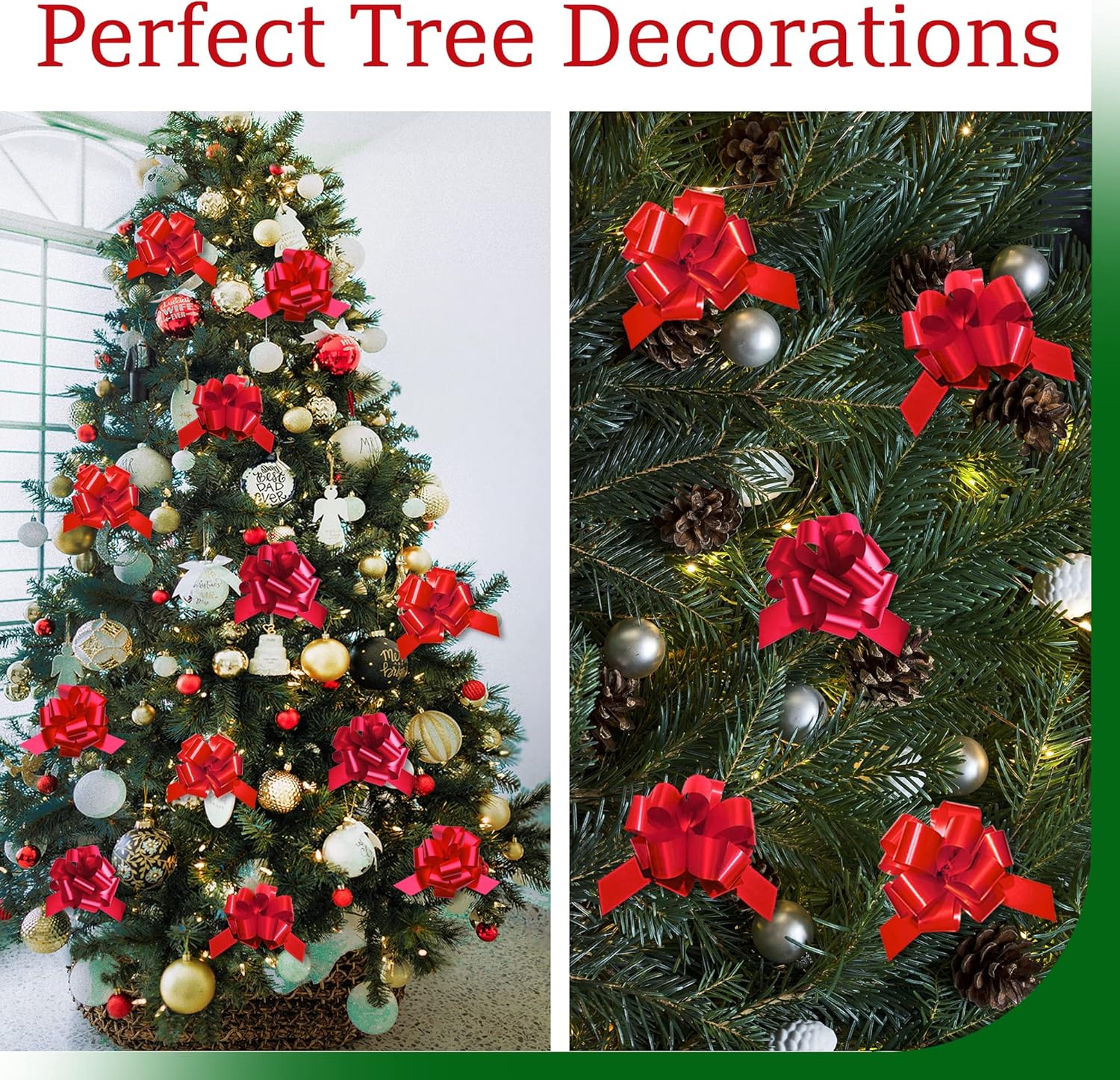 24 PCS of Eye-Catching Xmas Pull Bows for Easy Gift Wrapping with Ribbon - 5" Wide Wrap Bows for Christmas Tree Decoration, Holiday Décor, Present Wrapping, Baskets, Birthday, Easter - Red Bows : Health & Household