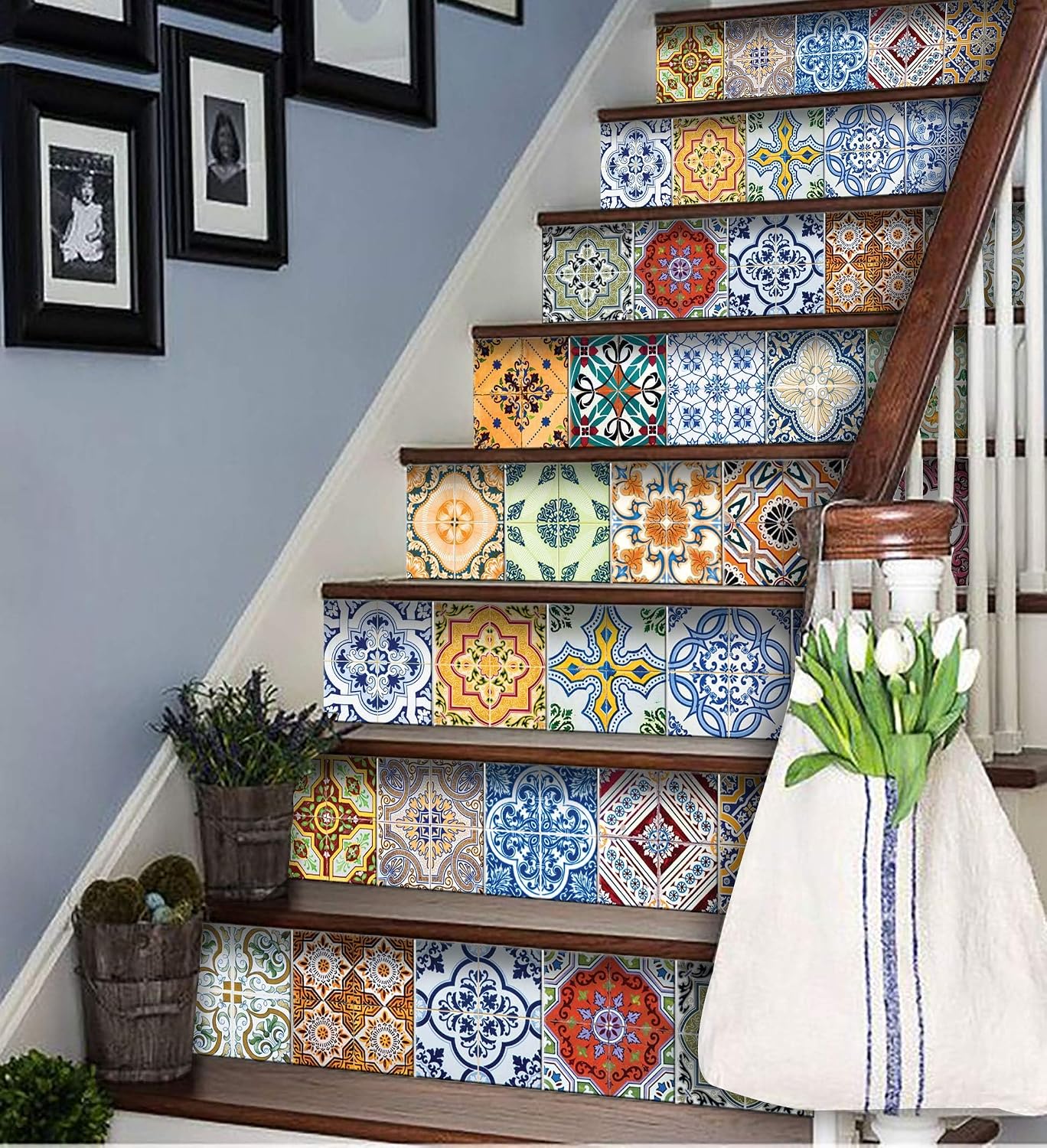 Tile Stickers 24 PC Set Authentic Traditional Portuguese Bathroom & Kitchen Tile Decals Easy to Apply Just Peel & Stick Home Decor 6x6 Inch (Portuguese Traditional Pattern HA3)