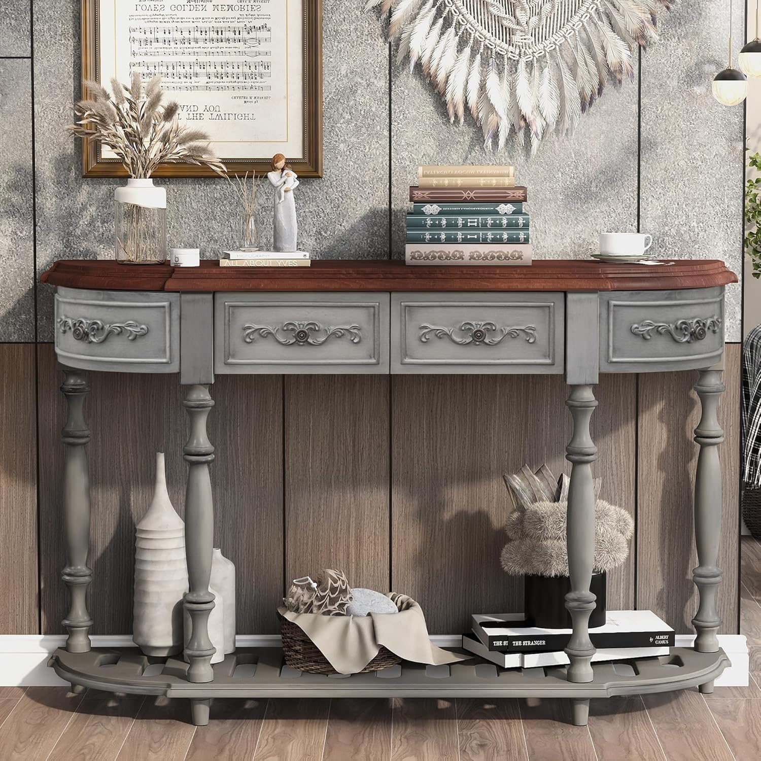 Amazon.com: Amposei Retro Wood Curved Console Table 52-Inch Half Moon ...