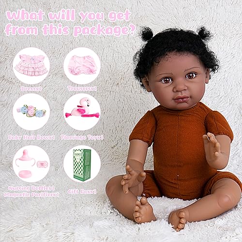 Miniatura 6 de EKOKIZ Muñeca realista Reborn de 22 pulgadas, muñecas de bebé realistas con cuerpo de tela suave, muñecas de bebé recién nacidas con ropa y