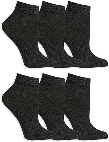 Vista 23 de Dr. Scholl's Calcetines circuladores y diabetes para mujer, paquete de 4 y 6 pares, control de humedad no vinculante Negro - Corte bajo (4 pares)