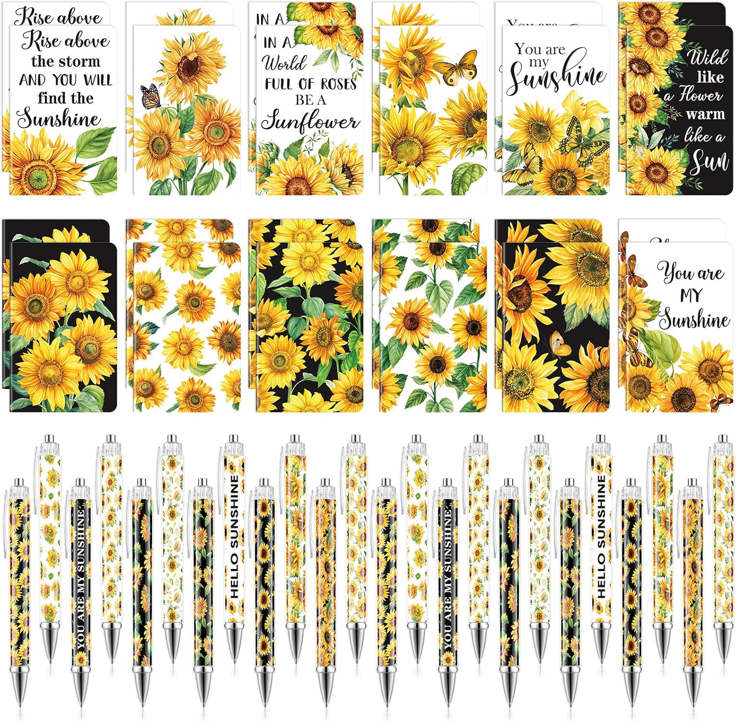 Pasimy 48 Pcs Sunflower Notebooks and Pen Set, Sunflower Mini Notepad Sunflower Party Ballpoint Pen Vintage Gift Favor for Office Home Summer Birthday Party Gift Supplies Decor
