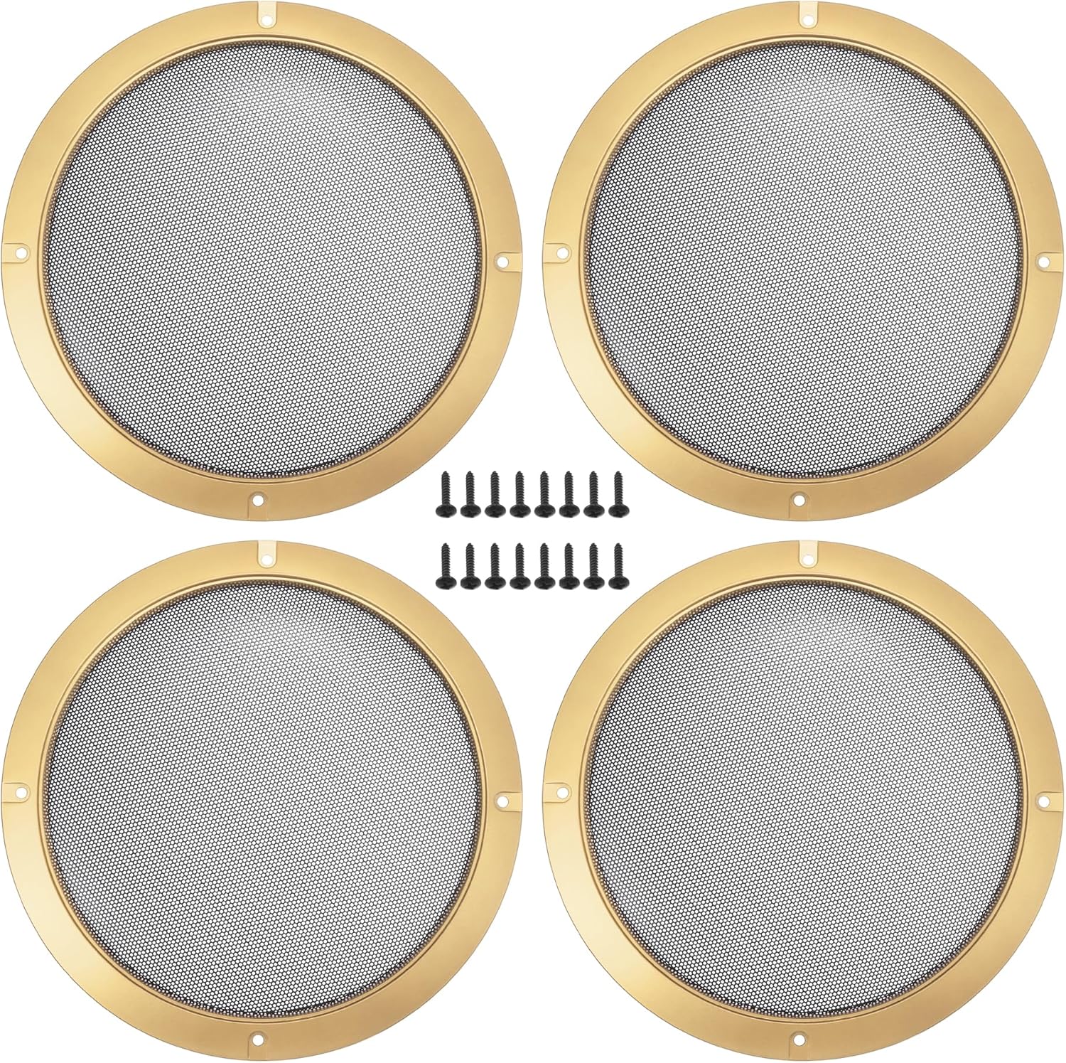 ACROPIX Universal 8" Car Speaker Grills Cover Mesh Round 8 Inch Audio Speaker Subwoofer Guard Protector Case with Screws Iron Gold Tone Black - Pack of 4