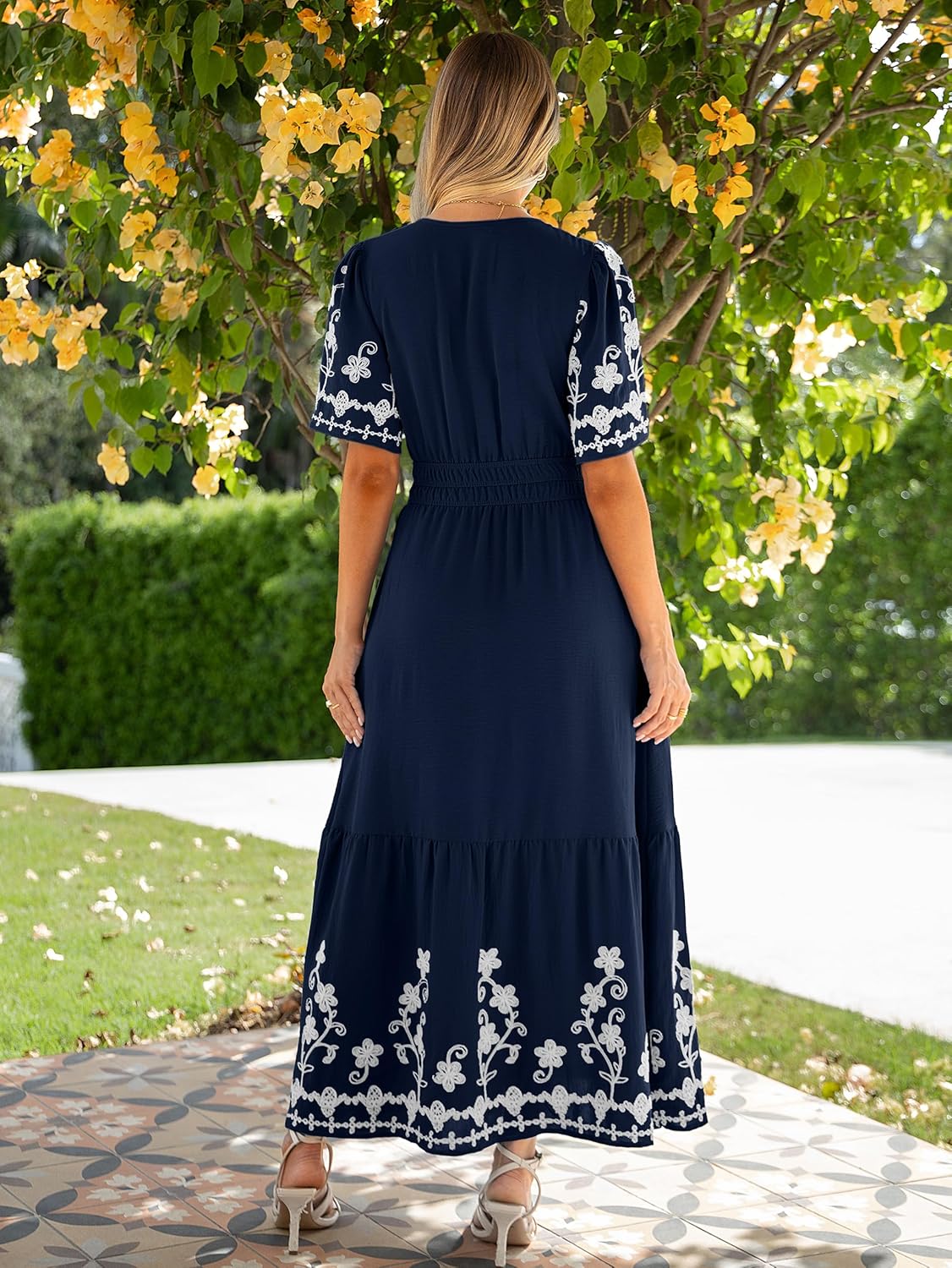 Simplee Women Summer Maxi Dress Formal Short Sleeve Embroidery Floral Boho Wedding Guest Tea Party V Neck Dresses 2026 - Image 4
