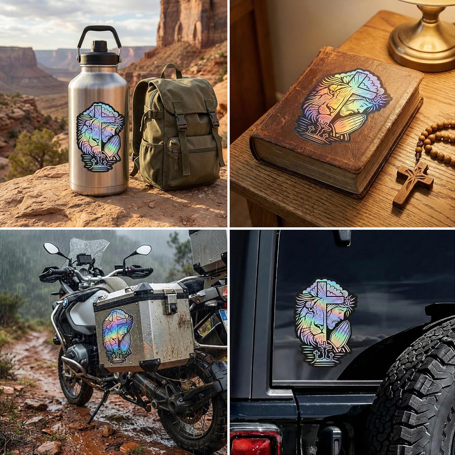 Premium Holographic Lion of Judah Cross Car Decal - Jesus Praying Christian Bumper Sticker - Waterproof Matte Vinyl Religious Faith Gift for Men Women Pastors - Image 7