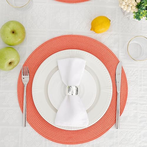 Miniatura 19 de HODJOY Mantel individual redondo tejido para interiores y exteriores, 15 pulgadas, juego de 6 unidades (aguamarina) Aqua,Negro,Verde lima,Azul