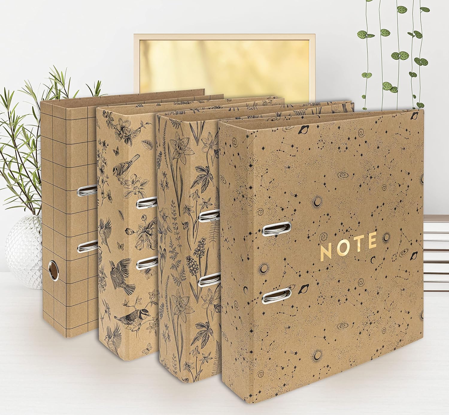Interdruk Lever Arch File A4 75 mm - Natural Brown Kraft - Birds