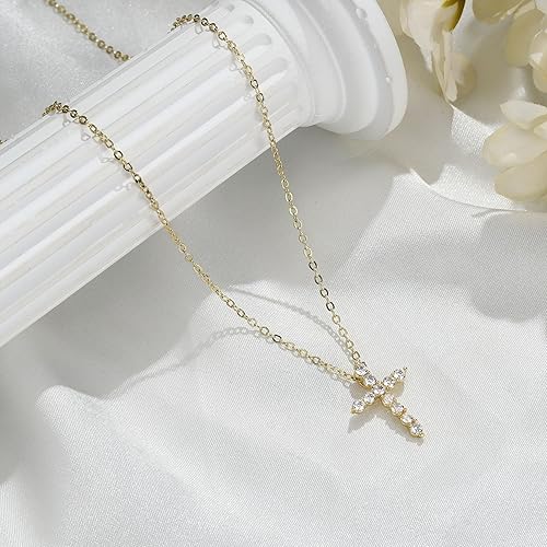 Miniatura 6 de MONOZO - Collar de cruz para mujer, chapado en oro de 14 quilates, collar dorado en capas, cruz lateral pequeña, joyería dorada moderna, regalos