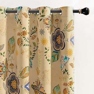 XiDi Beige Rustic-Vintage Verdunkelungsgardinen 229cm Standard 2 Panels Thermoisolierung Ösenbefestigung Luxury Botanical-Blumenmuster für Schlafzimmer/Wohnzimmer FloB Beige52/90