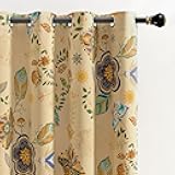 XiDi Beige Vintage Floral Curtains Boho Blackout Curtains Patterned 84 Inches Long 2 Panels for Bedroom Living Room Thermal Insulated Grommet Luxury Colorful Botanical Flower Leaf Printed Drapes 52x84