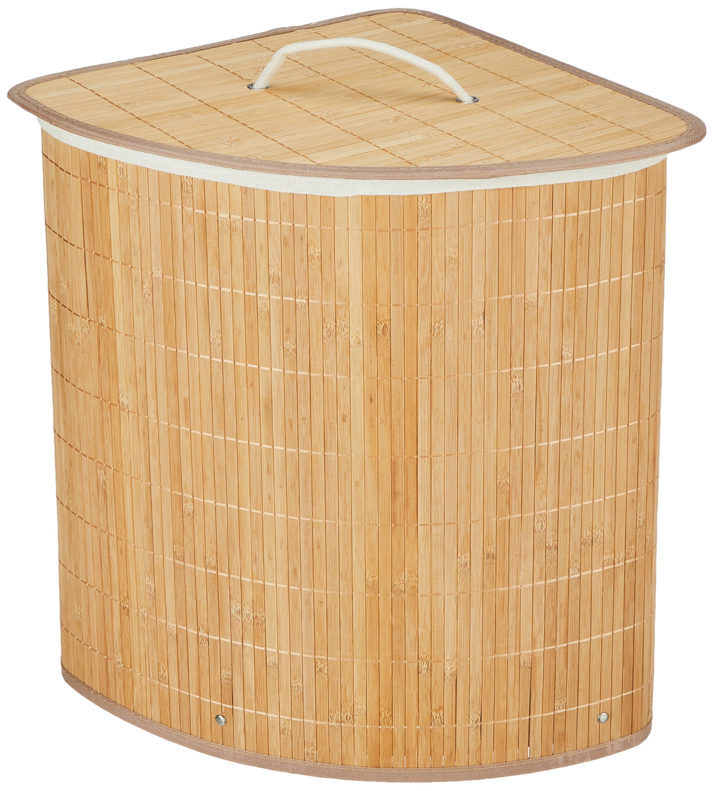 Amazon Brand - Solimo Bamboo Basket with Lid | Foldable Laundry Basket for Clothes | Durable Rope Handles & Removable Bag | (Natural) (35 x 35 x 50 cm)