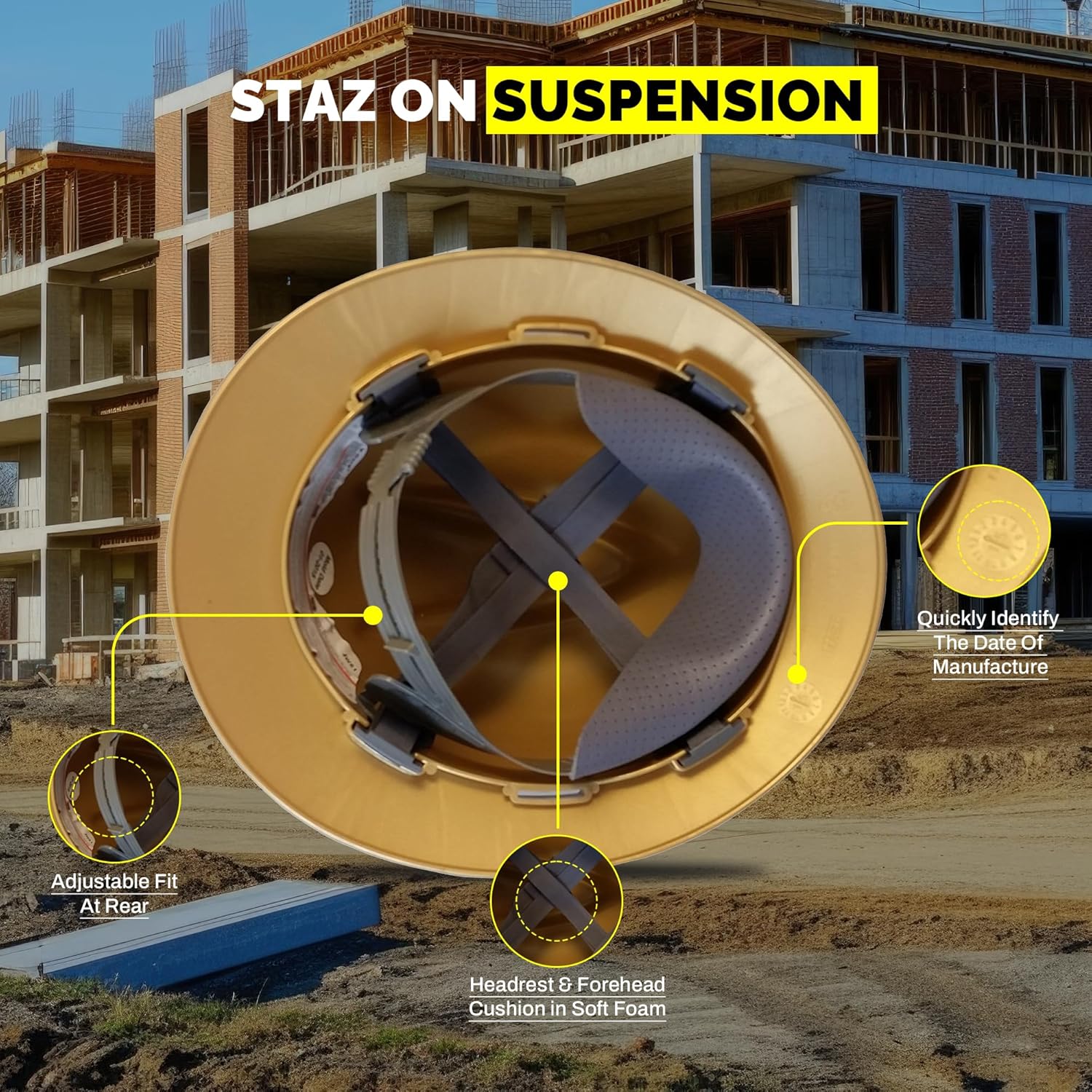V-Guard with Staz On Suspensions Full Brim Hard Hats with Safety Tote