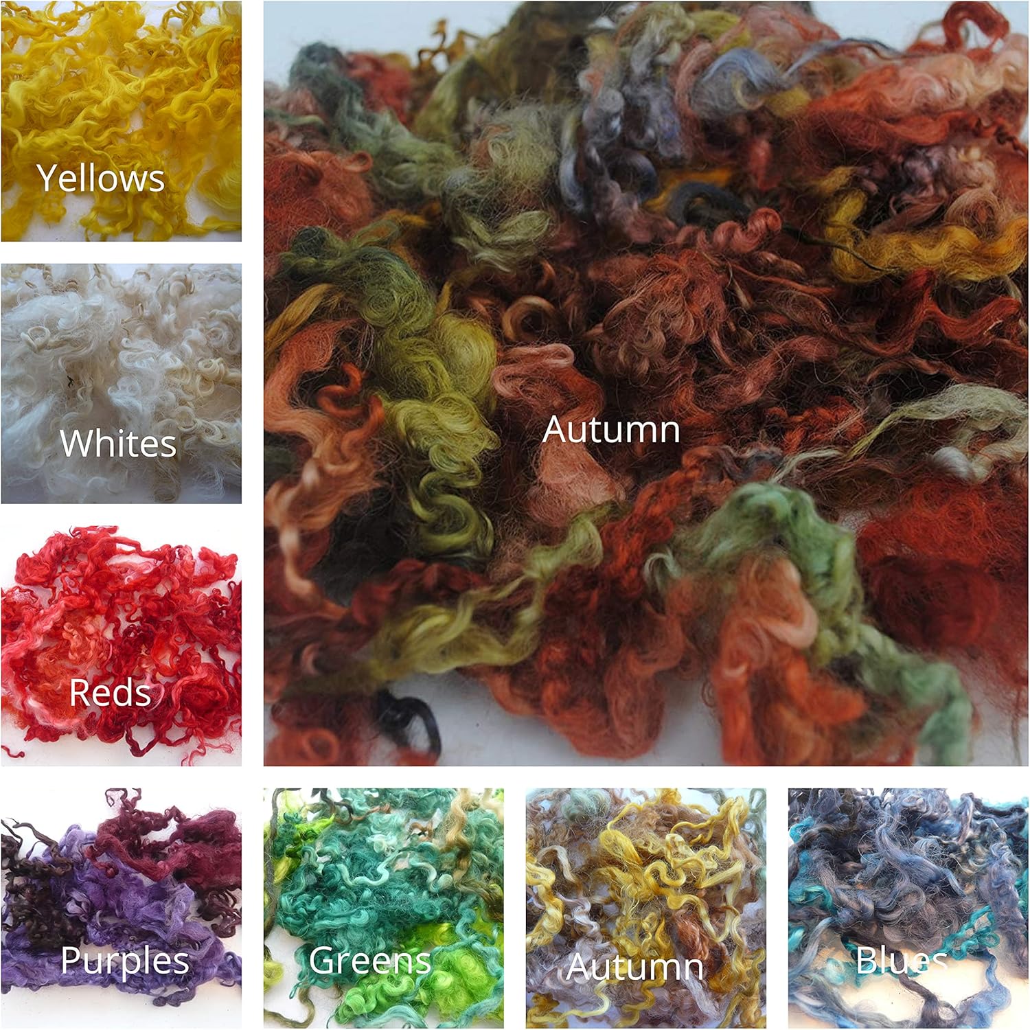 heidifeathers Dyed Curly Wool Locks 7 Colour Mix