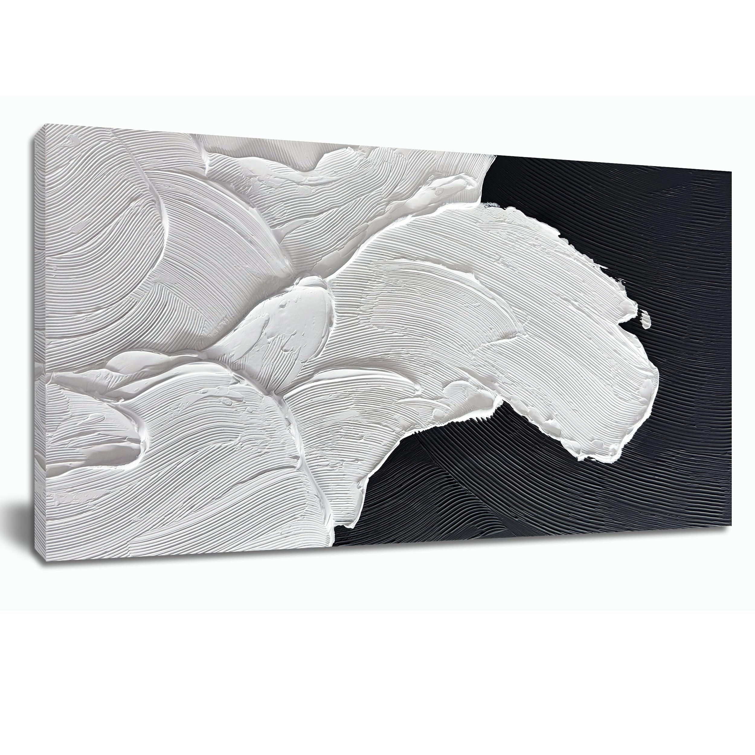 Photo 1 of ***FACTORY SEALED***Tarfupth Black and White Abstract Wall Art for Living Room Hand-Painted Large Abstract Wave Oil Paintings Textured Artwork for Bedroom Office Home Decor 20x40 Inch