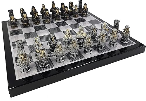 Miniatura 2 de Medieval Times Skull Busts Gothic Fantasy Skeleton Juego de ajedrez con tablero de color de fibra de carbono de 18 pulgadas