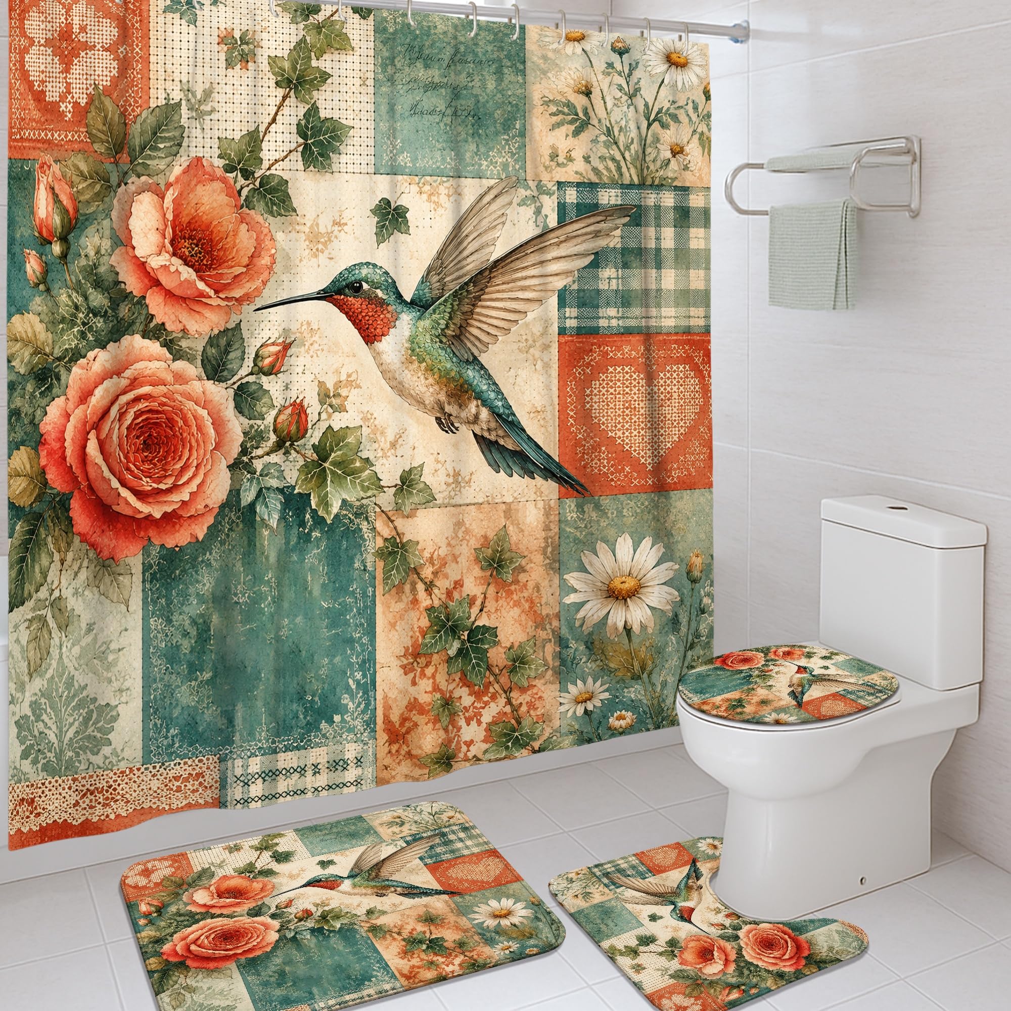Rideau de douche colibri pour rafraichir une baignoire ancienne avec tapis moelleux