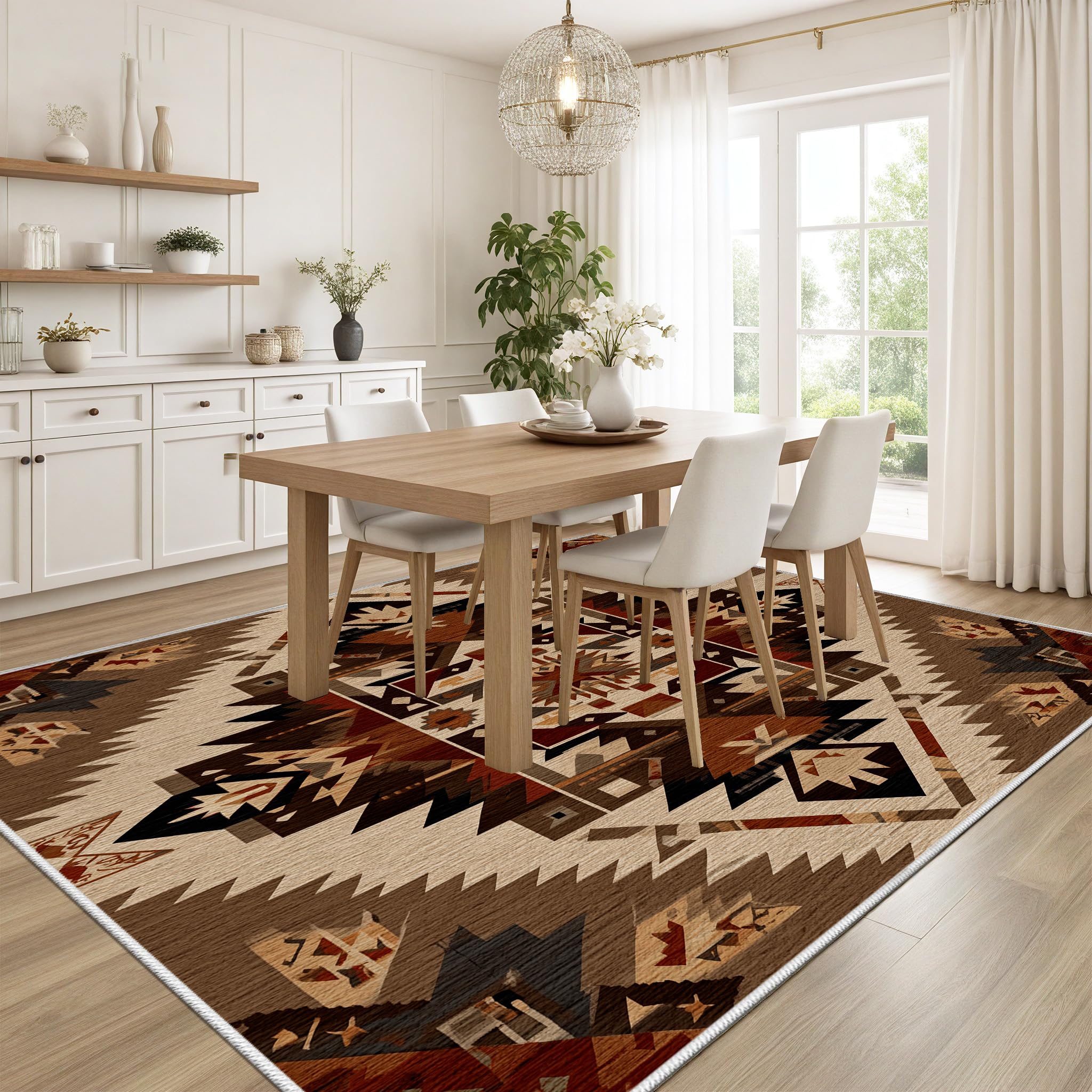 Motif Géométrique Aztèque Abstrait Tapis de Salon 60x110cm Doux Carpet à Poils Courts Géométrique Vintage Rug de Chambre Adulte Lavable en Machine Tapis Antidérapant