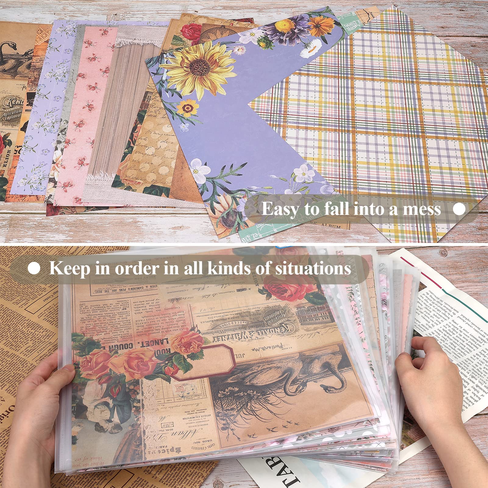 Organizer do przechowywania papieru 30 x 30 cm, z dużymi naklejkami, przezroczysty papier, organizer do przechowywania z uszczelką, pomieści papier do scrapbookingu, papier winylowy, 14 szt