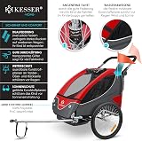 KESSER® Remorque de vélo pour Enfant - Rotation à 360° - avec Suspension 2 en 1 - Fonction Jogger - Remorque de vélo pour Enfant - Sangle à 5 Points - pour 1 à 2 Enfants - 40 kg - 3