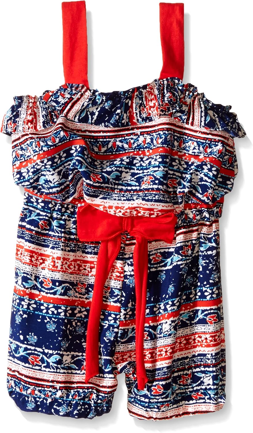 Rare Editions Girls' Printed Woven Romper